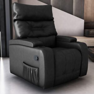 Poltrona do papai reclinável em couro sintético, modelo luxo para sala de cinema, com encosto e apoio para os pés reclináveis, porta-copos embutido, bolso lateral e base giratória.
